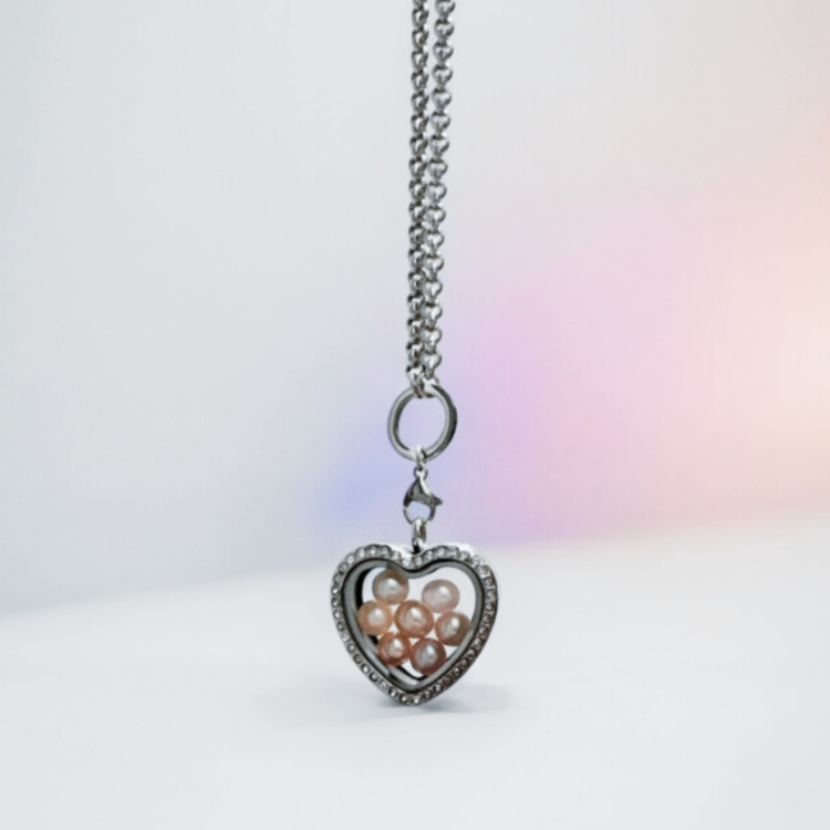 Silver CZ Heart Pearl Cage