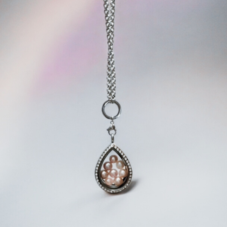 Silver CZ Pear Shaped Pearl Cage