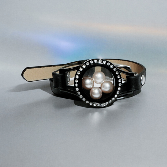 Black CZ Pearl Cage Wrap Bracelet